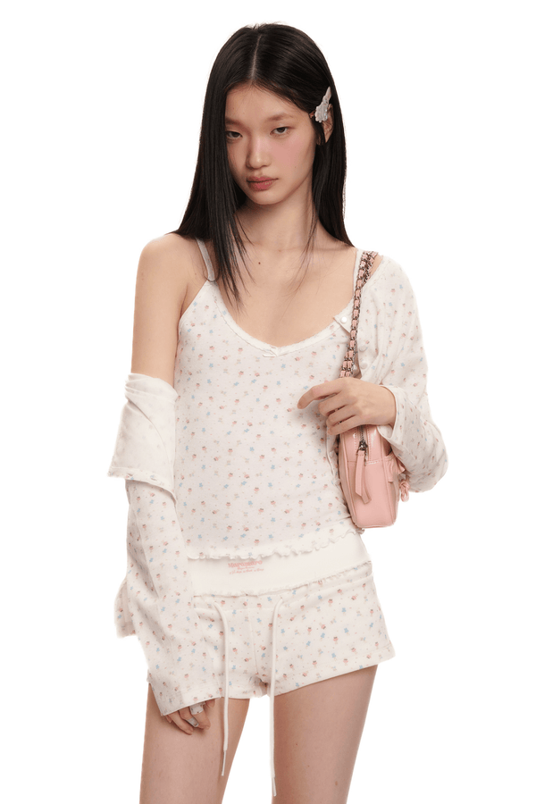 Vintage Bunny Floral Print Ruffled Hem Cami Top - COPPING THREADS - MOROMORO