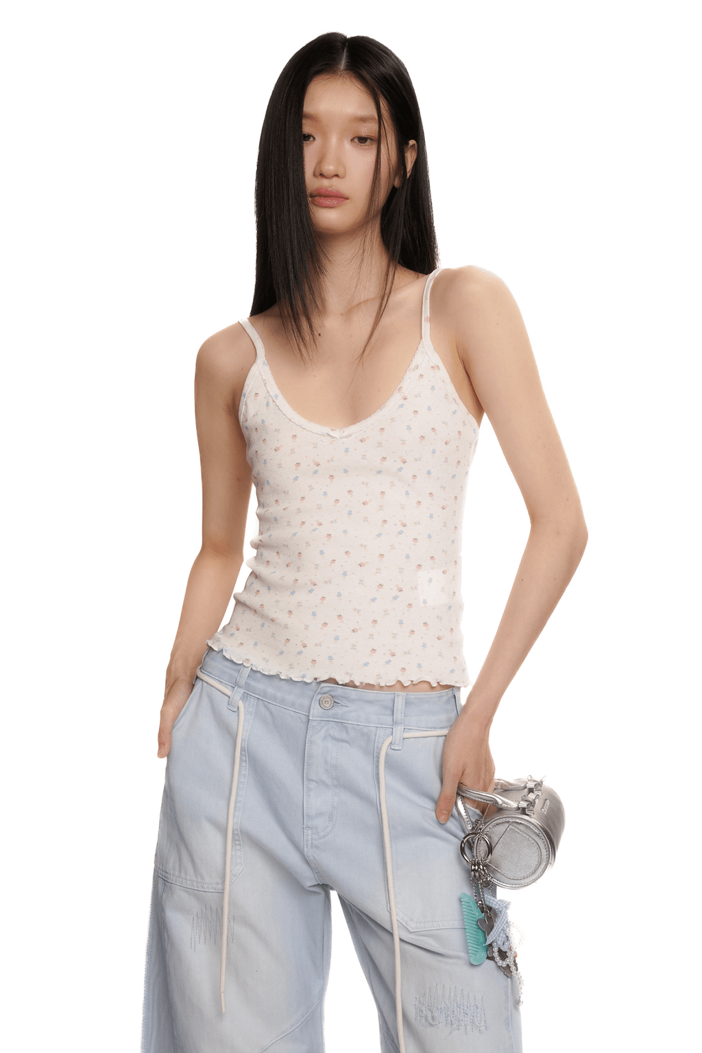 Vintage Bunny Floral Print Ruffled Hem Cami Top - COPPING THREADS - MOROMORO