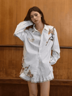 Vintage Burnt Print Embroidered Striped Lace Shirt - COPPING THREADS - Harsh and Cruel