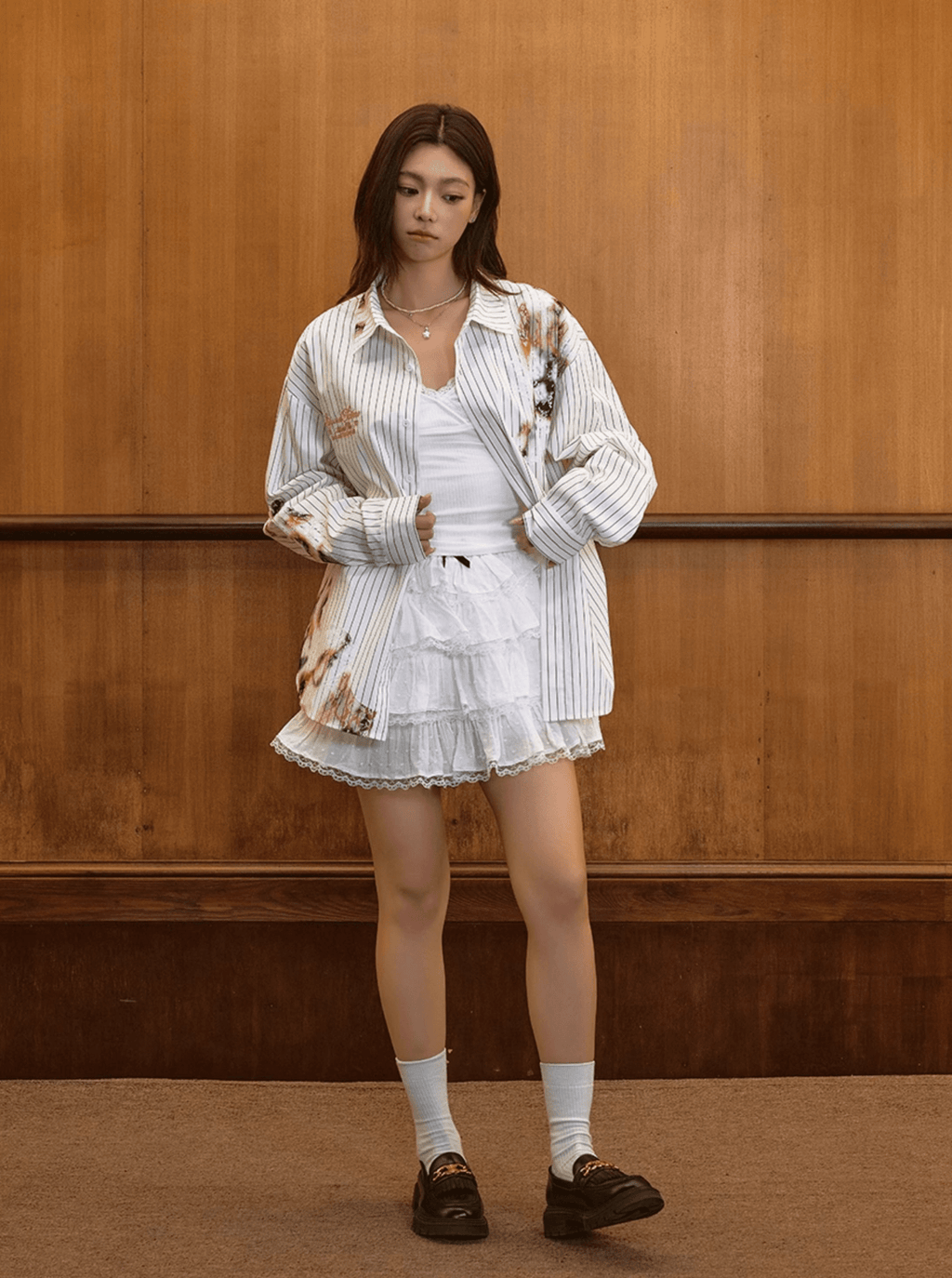 Vintage Burnt Print Embroidered Striped Lace Shirt - COPPING THREADS - Harsh and Cruel