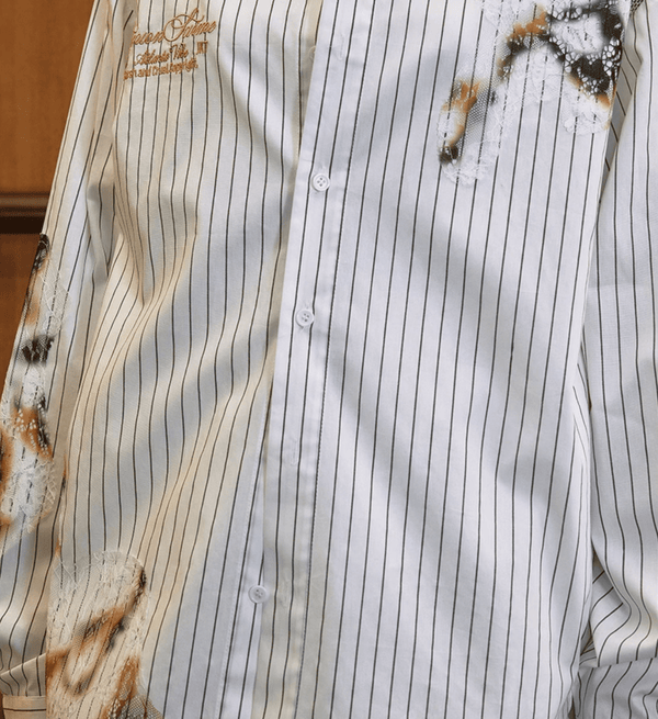 Vintage Burnt Print Embroidered Striped Lace Shirt - COPPING THREADS - Harsh and Cruel