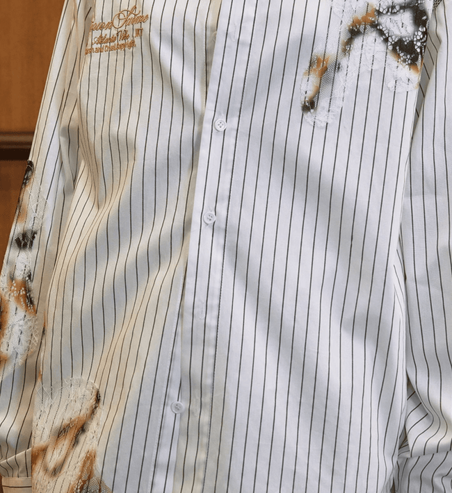 Vintage Burnt Print Embroidered Striped Lace Shirt Main Image