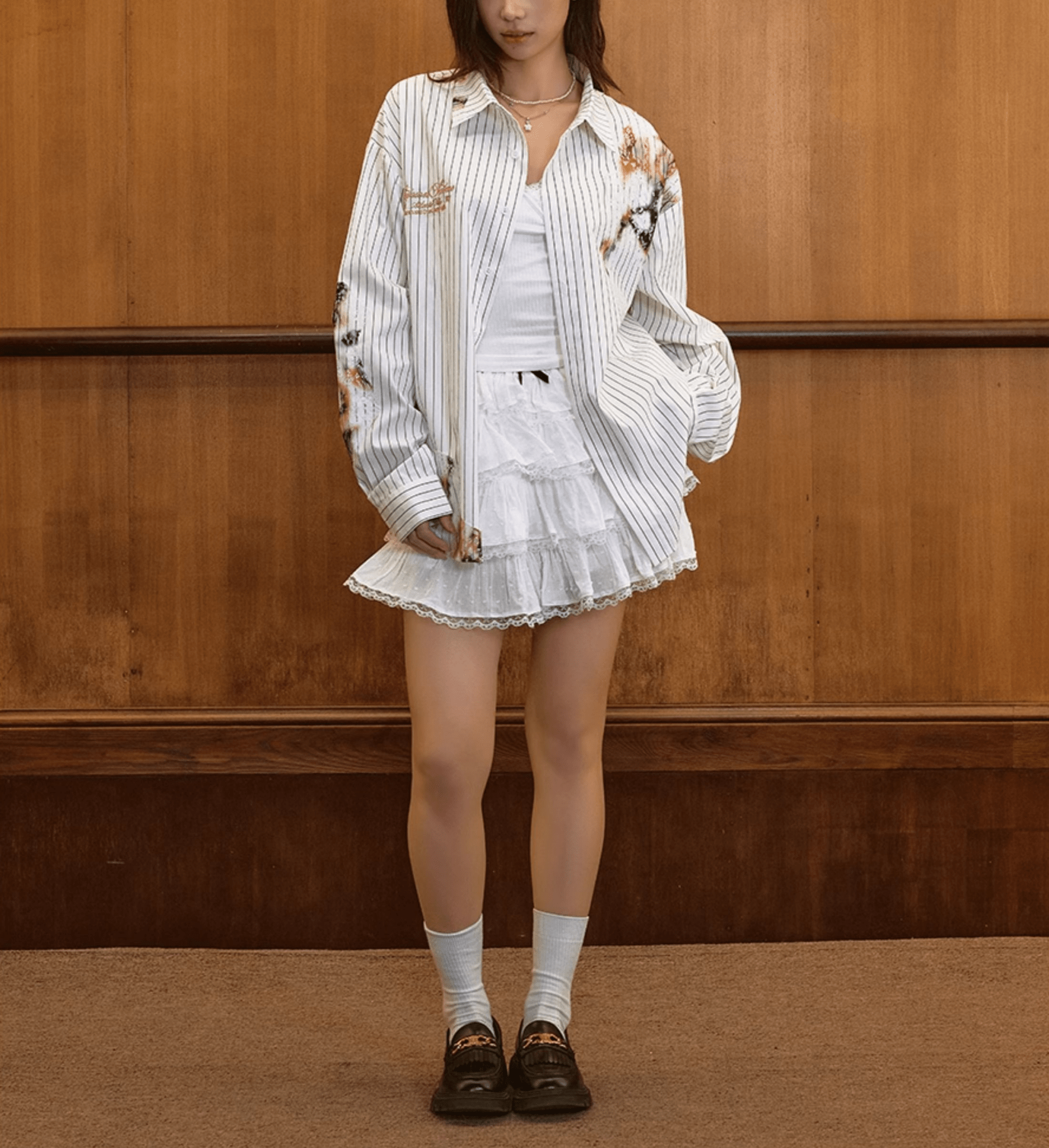 Vintage Burnt Print Embroidered Striped Lace Shirt - COPPING THREADS - Harsh and Cruel