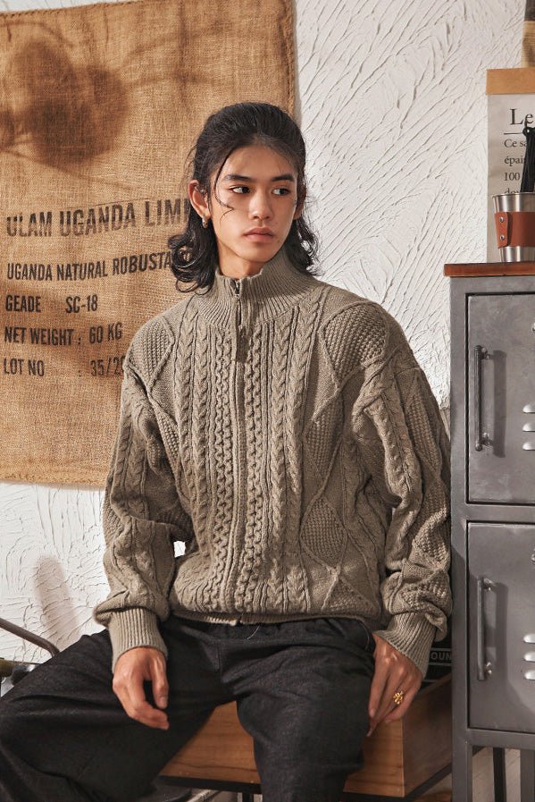 Vintage Cable Knit Half - Turtleneck Cardigan Sweater - COPPING THREADS - MAKE NOISE
