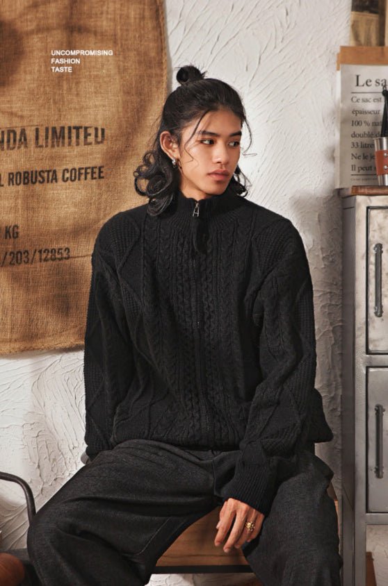 Vintage Cable Knit Half-Turtleneck Cardigan Sweater Secondary image