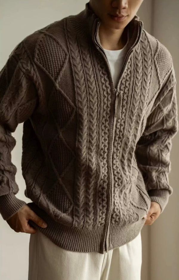 Vintage Cable Knit Half - Turtleneck Cardigan Sweater - COPPING THREADS - MAKE NOISE