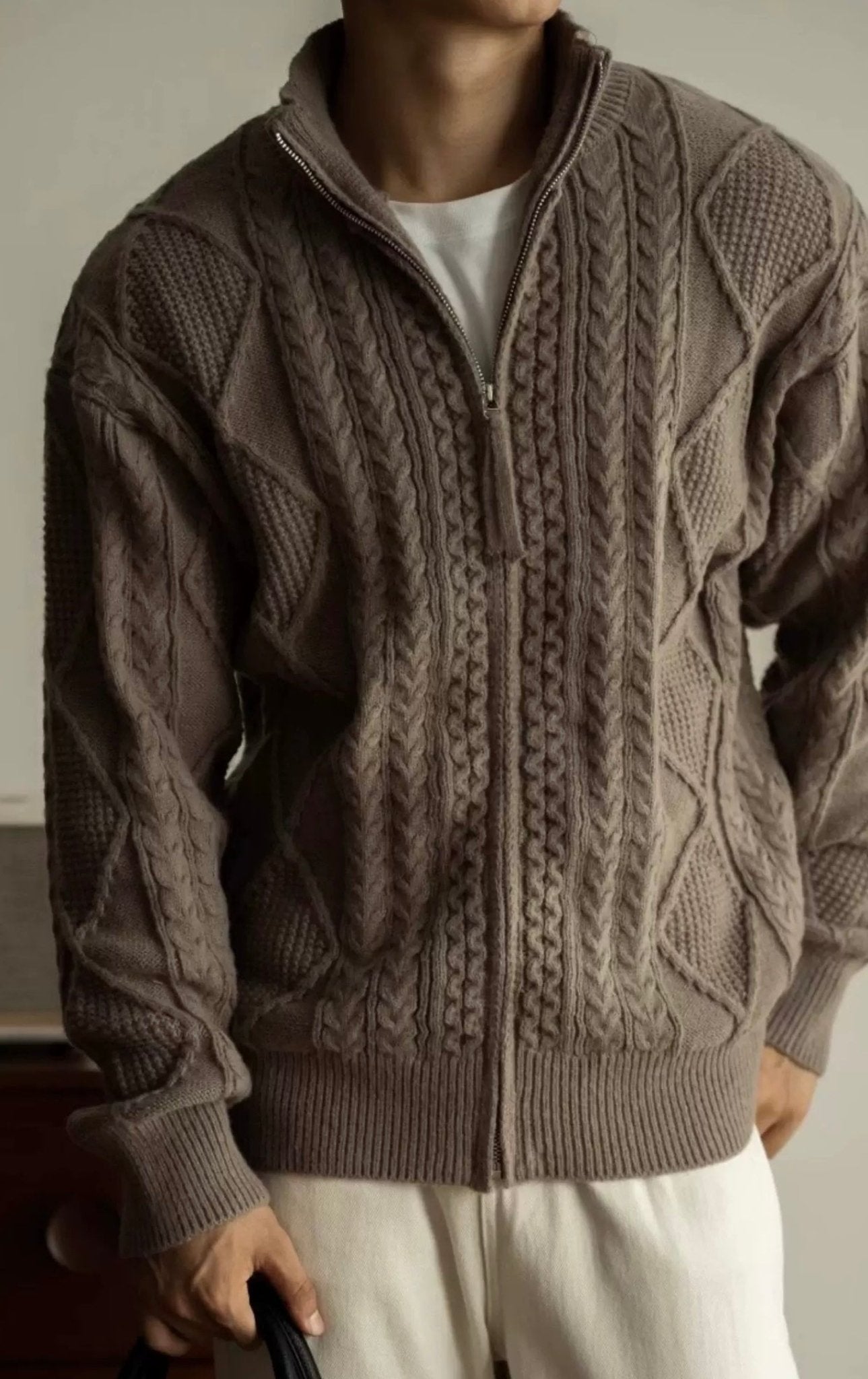 Vintage Cable Knit Half - Turtleneck Cardigan Sweater - COPPING THREADS - MAKE NOISE