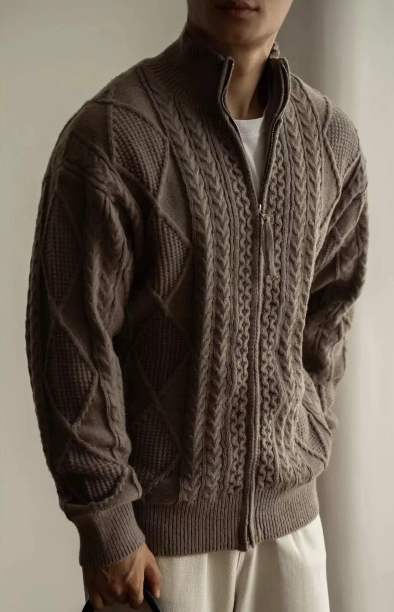 Vintage Cable Knit Half - Turtleneck Cardigan Sweater - COPPING THREADS - MAKE NOISE