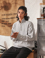 Vintage Cable Knit Half - Turtleneck Cardigan Sweater - COPPING THREADS - MAKE NOISE