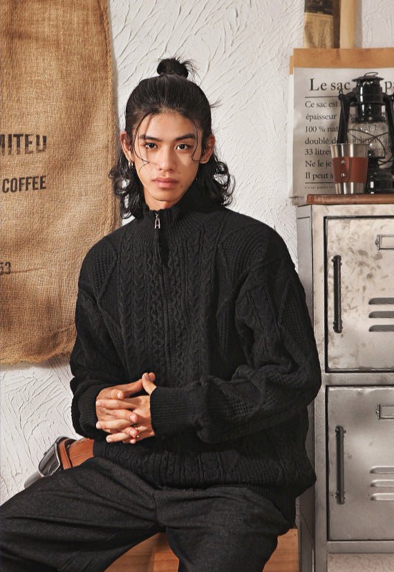 Vintage Cable Knit Half - Turtleneck Cardigan Sweater - COPPING THREADS - MAKE NOISE