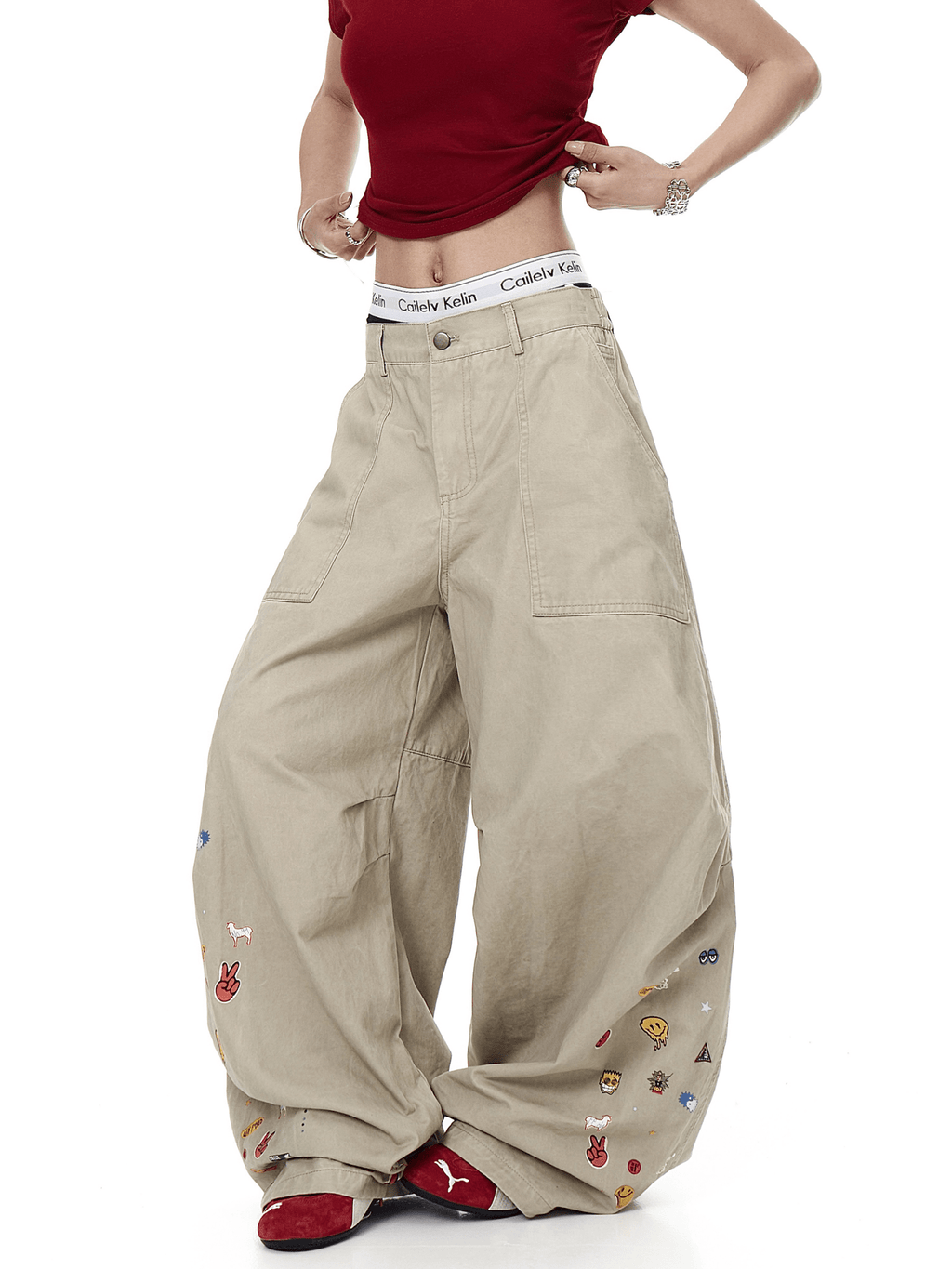 Vintage Cartoon Print Wide - Leg Workwear Pants - COPPING THREADS - CT Select