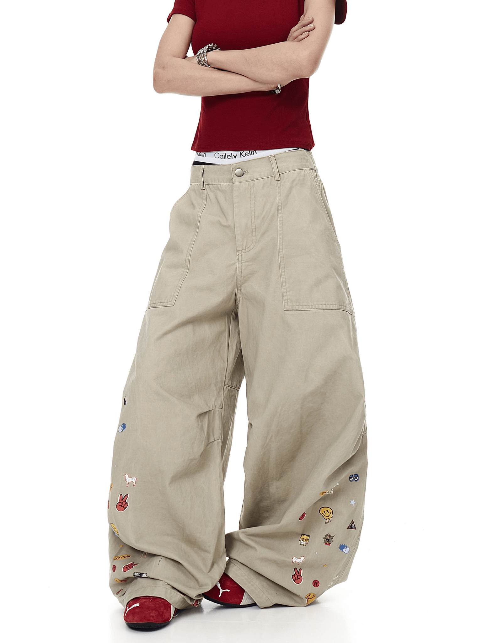 Vintage Cartoon Print Wide - Leg Workwear Pants - COPPING THREADS - CT Select