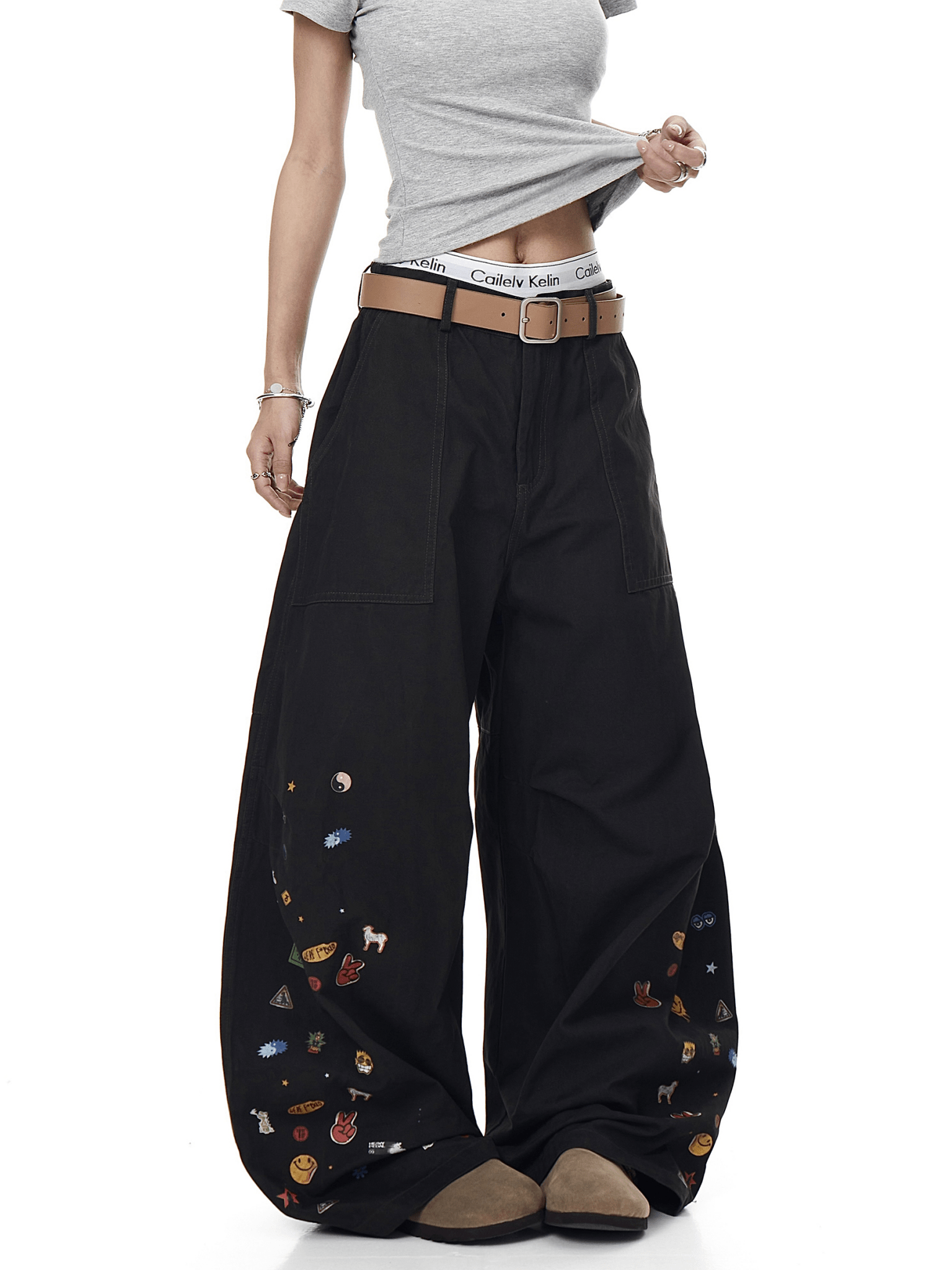 Vintage Cartoon Print Wide - Leg Workwear Pants - COPPING THREADS - CT Select