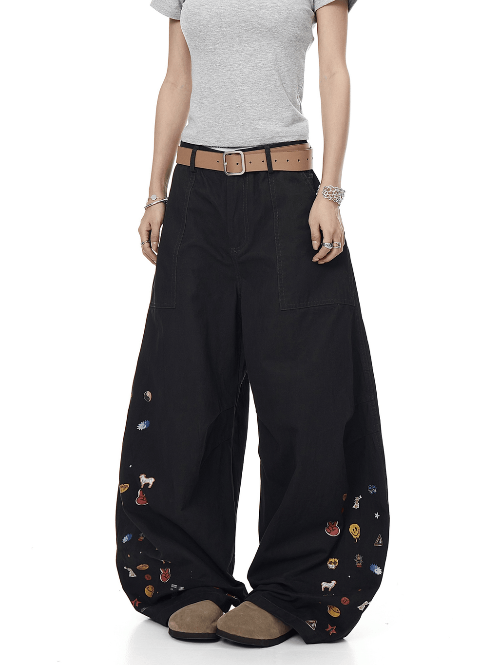 Vintage Cartoon Print Wide - Leg Workwear Pants - COPPING THREADS - CT Select