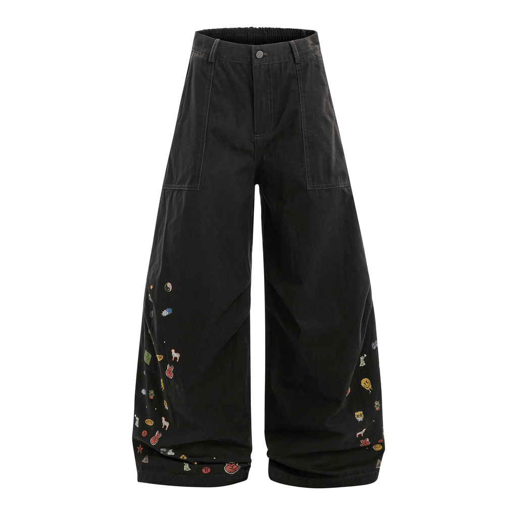 Vintage Cartoon Print Wide - Leg Workwear Pants - COPPING THREADS - CT Select