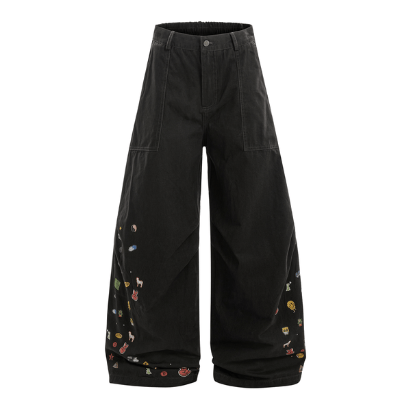 Vintage Cartoon Print Wide - Leg Workwear Pants - COPPING THREADS - CT Select