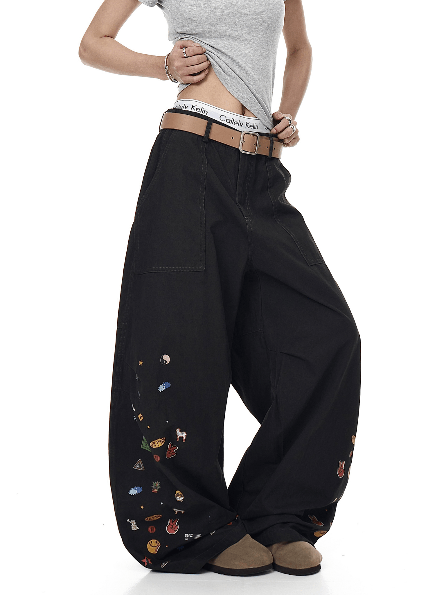 Vintage Cartoon Print Wide - Leg Workwear Pants - COPPING THREADS - CT Select