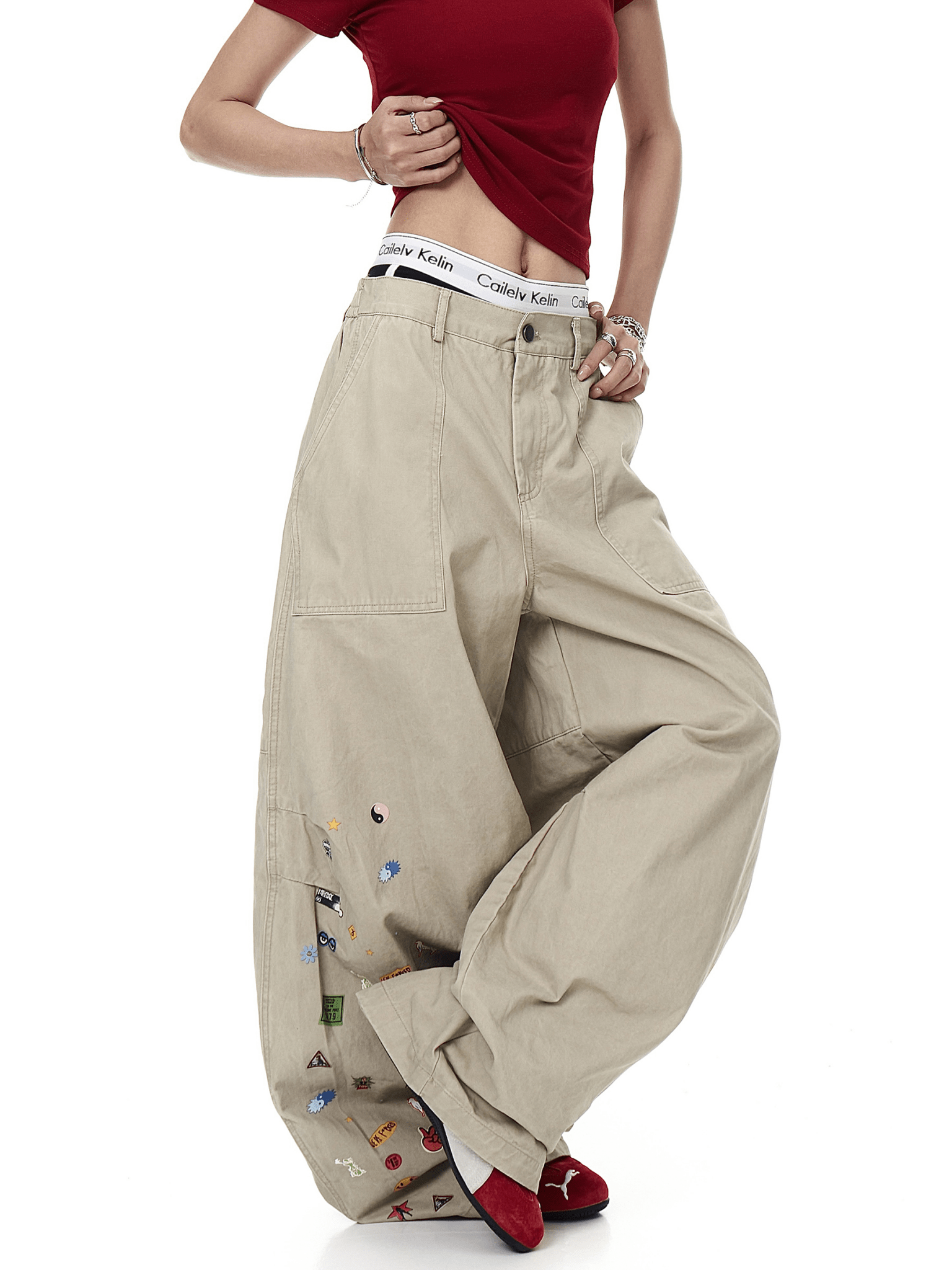 Vintage Cartoon Print Wide - Leg Workwear Pants - COPPING THREADS - CT Select