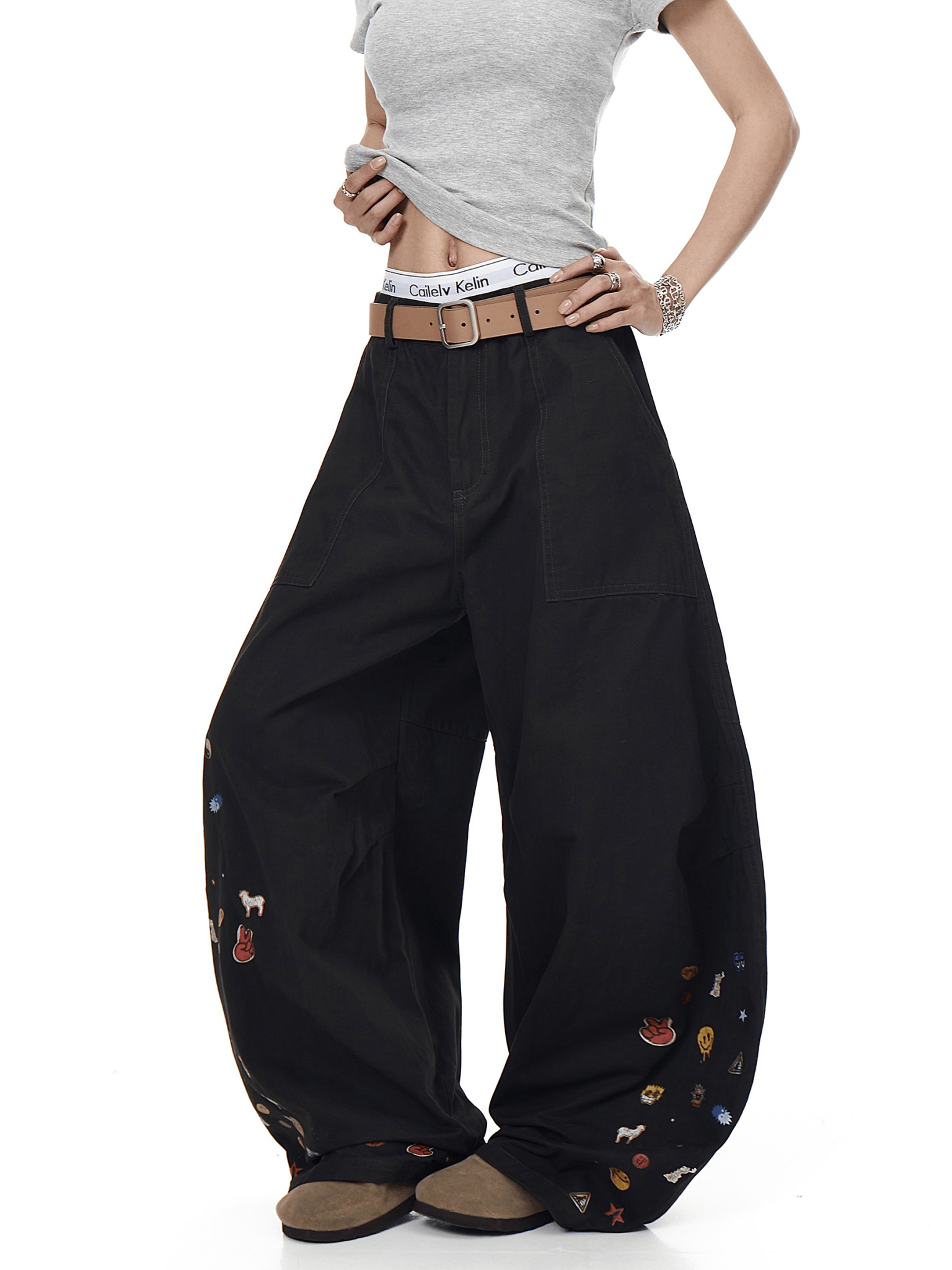 Vintage Cartoon Print Wide - Leg Workwear Pants - COPPING THREADS - CT Select