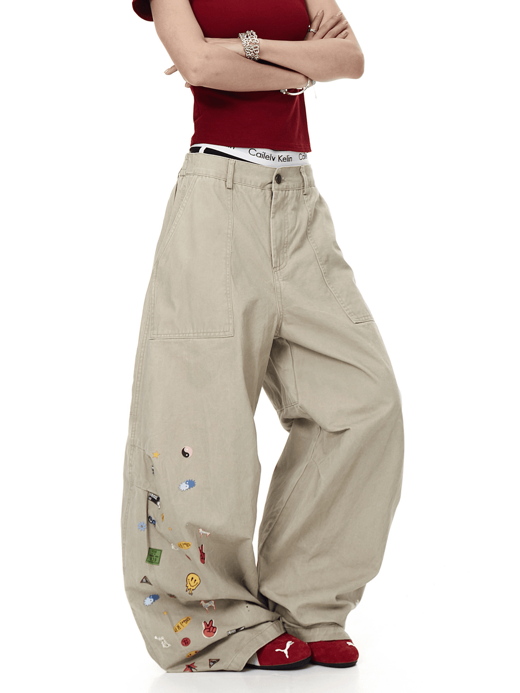 Vintage Cartoon Print Wide - Leg Workwear Pants - COPPING THREADS - CT Select