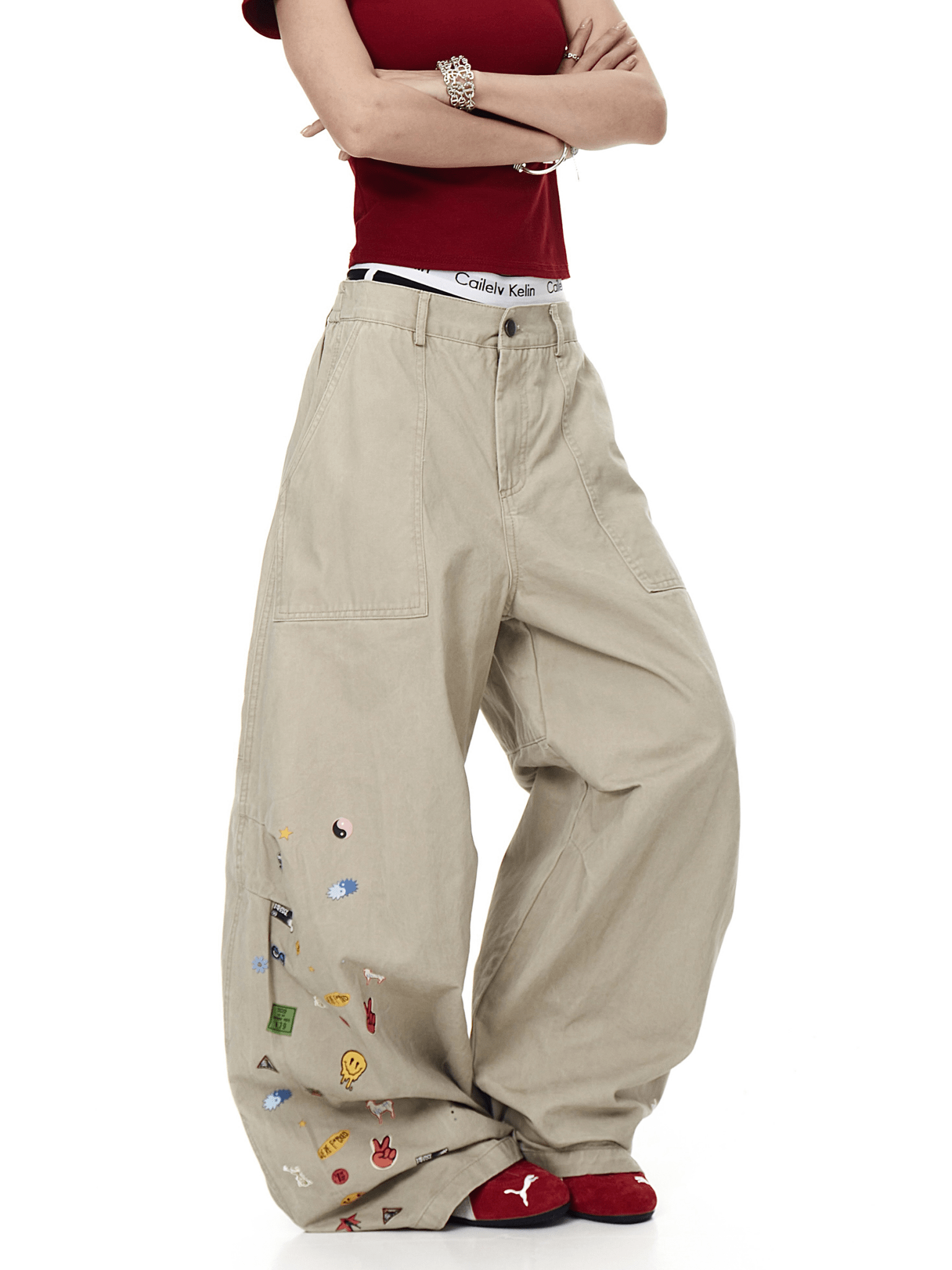 Vintage Cartoon Print Wide - Leg Workwear Pants - COPPING THREADS - CT Select