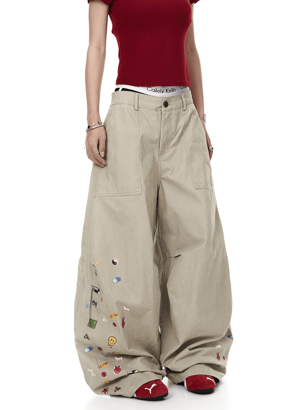 Vintage Cartoon Print Wide - Leg Workwear Pants - COPPING THREADS - CT Select