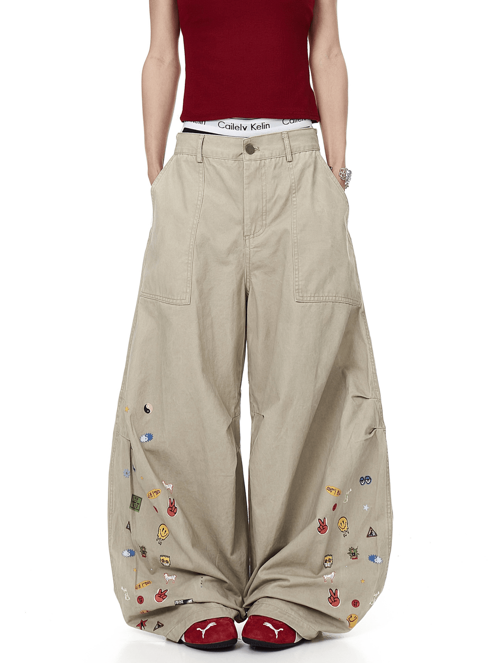 Vintage Cartoon Print Wide - Leg Workwear Pants - COPPING THREADS - CT Select