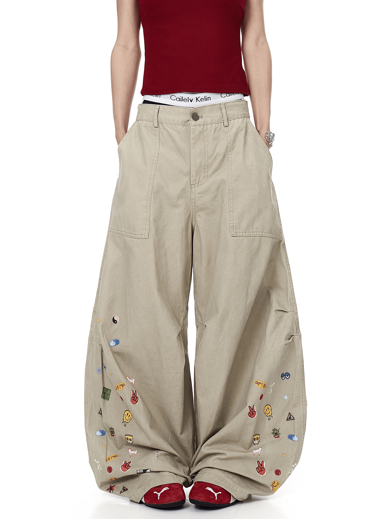 Vintage Cartoon Print Wide - Leg Workwear Pants - COPPING THREADS - CT Select