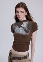 Vintage Cat Print Half Turtleneck Tee - COPPING THREADS - CT Select