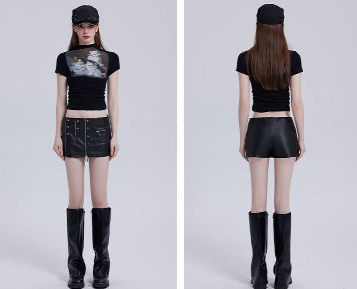 Vintage Cat Print Half Turtleneck Tee - COPPING THREADS - CT Select