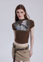 Vintage Cat Print Half Turtleneck Tee - COPPING THREADS - CT Select