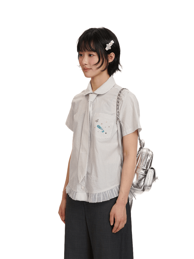 Vintage Checkered Ruffle Hem Shirt Main Image