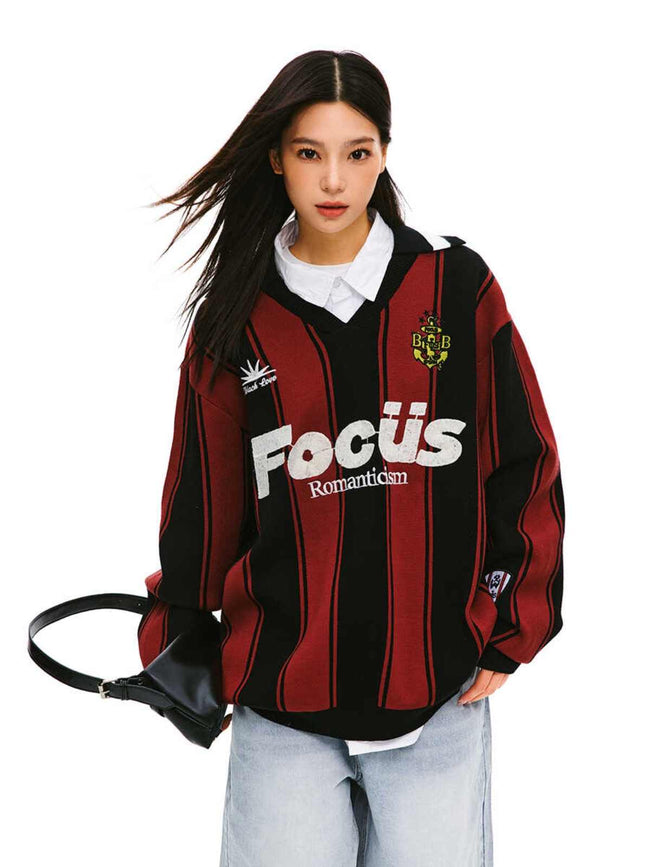 Vintage Colorblock Striped Collared Knit Jersey Main Image