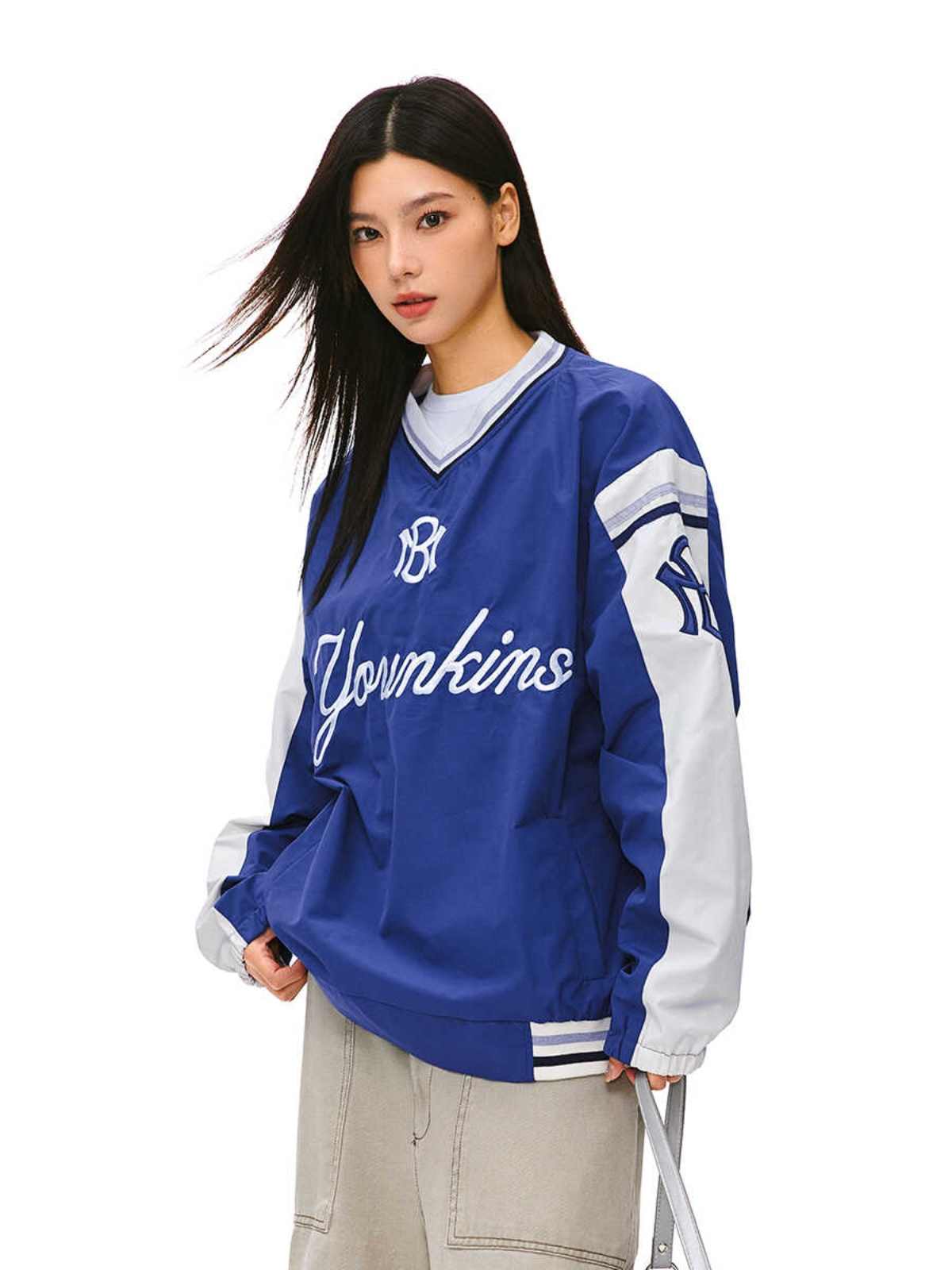 Vintage-Sweatshirt mit V-Ausschnitt und Kontrast Zweitbild