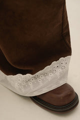 Vintage Corduroy Wide - Leg Pants with Lace Trim Patchwork - COPPING THREADS - MOROMORO