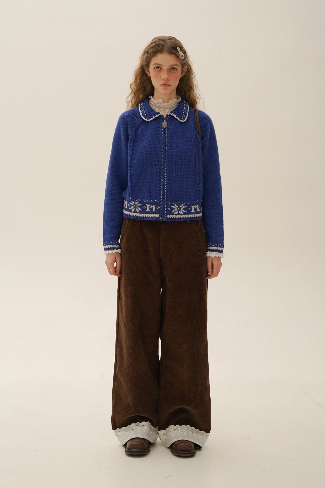 Vintage Corduroy Wide - Leg Pants with Lace Trim Patchwork - COPPING THREADS - MOROMORO