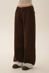 Vintage Corduroy Wide - Leg Pants with Lace Trim Patchwork - COPPING THREADS - MOROMORO