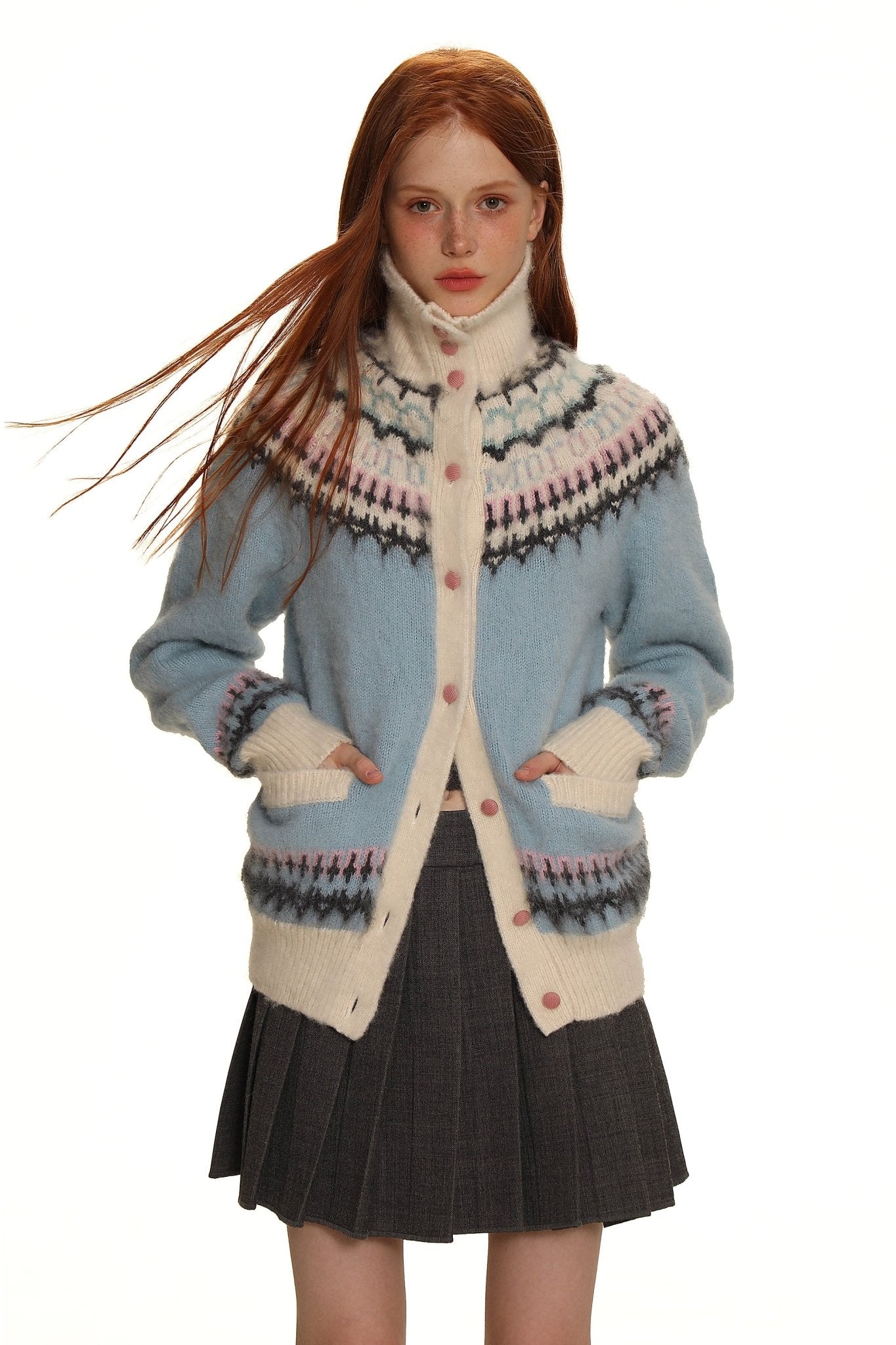 Vintage Creme Fair Isle Button-Up Cardigan Pullover Zweitbild