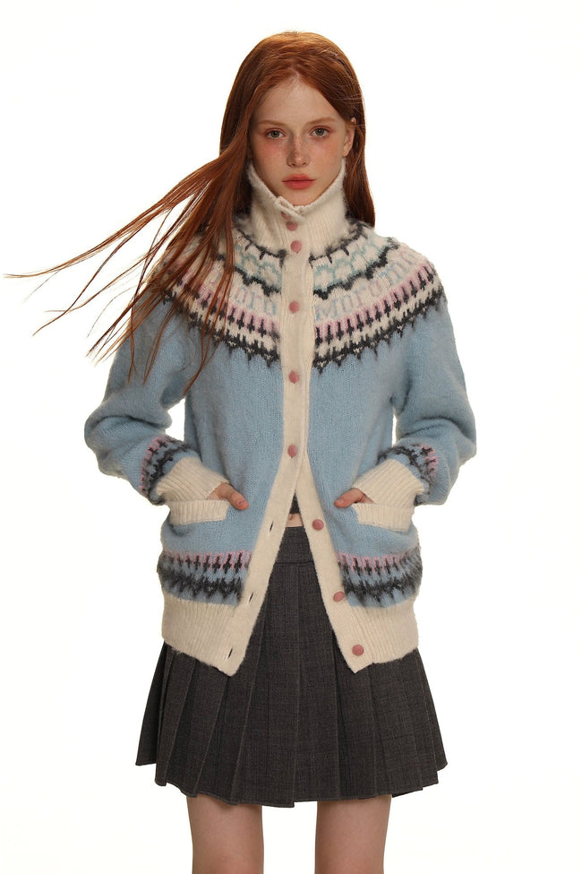 Vintage Creme Fair Isle Button-Up Cardigan Pullover Main Image