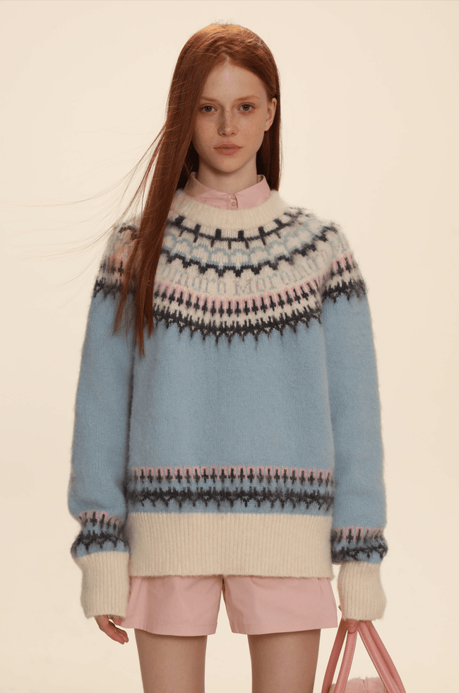Vintage Cream Fair Isle Knit Crewneck Sweater - COPPING THREADS - MOROMORO Hover Image