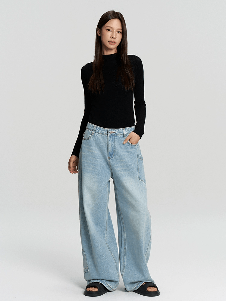 Vintage Curved Utility Pocket Wide - Leg Jeans - COPPING THREADS - RAPPEYE