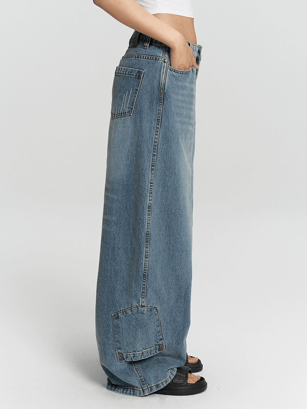 Vintage Curved Utility Pocket Wide - Leg Jeans - COPPING THREADS - RAPPEYE