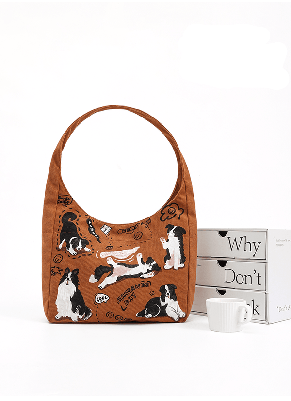 Vintage Cute Dog Print Canvas Tote Bag - COPPING THREADS - CT Select
