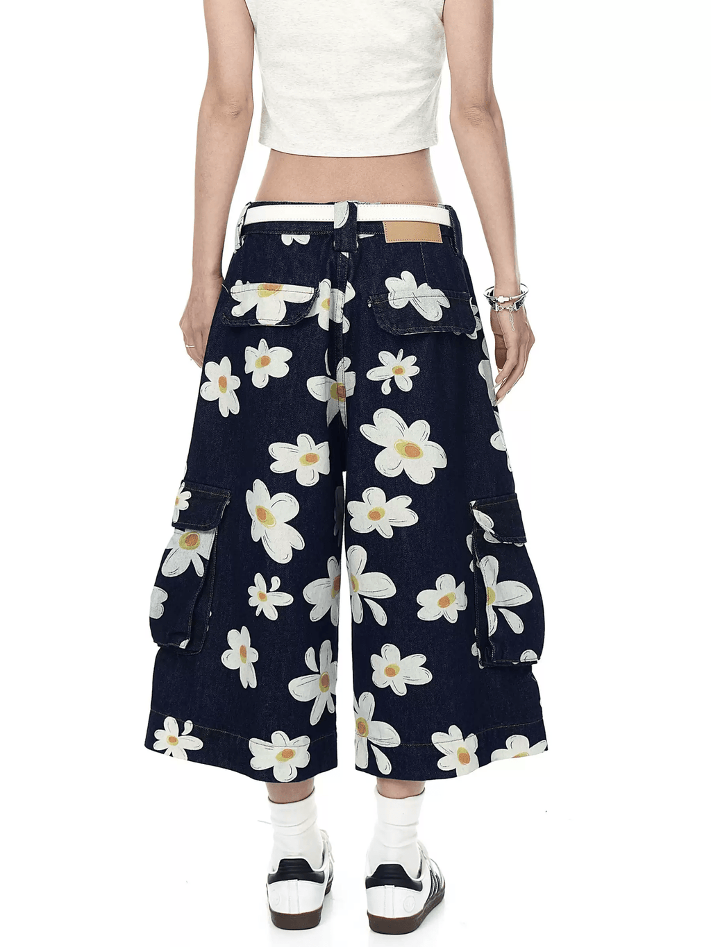 Vintage Daisy Print Denim Cargo Culottes - COPPING THREADS - CT Select
