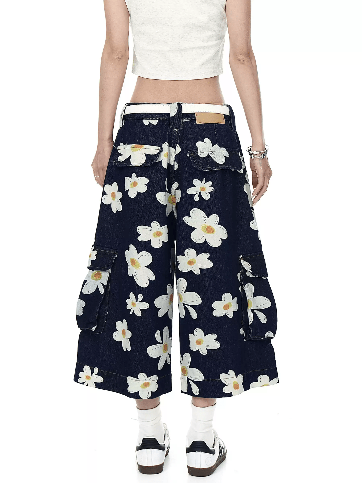 Vintage Daisy Print Denim Cargo Culottes - COPPING THREADS - CT Select
