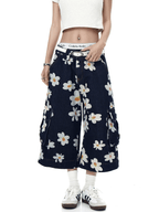 Vintage Daisy Print Denim Cargo Culottes - COPPING THREADS - CT Select