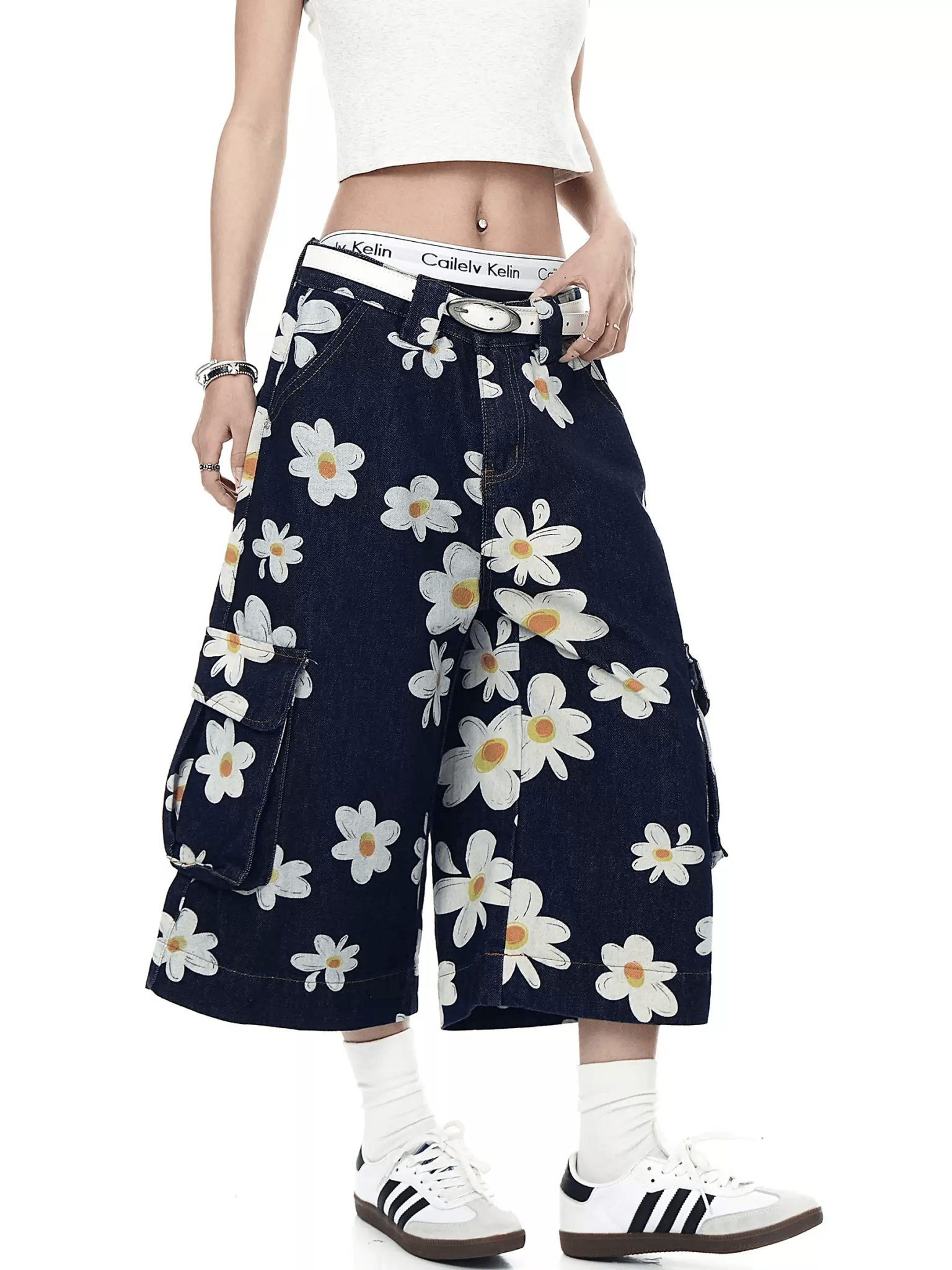 Vintage Daisy Print Denim Cargo Culottes - COPPING THREADS - CT Select