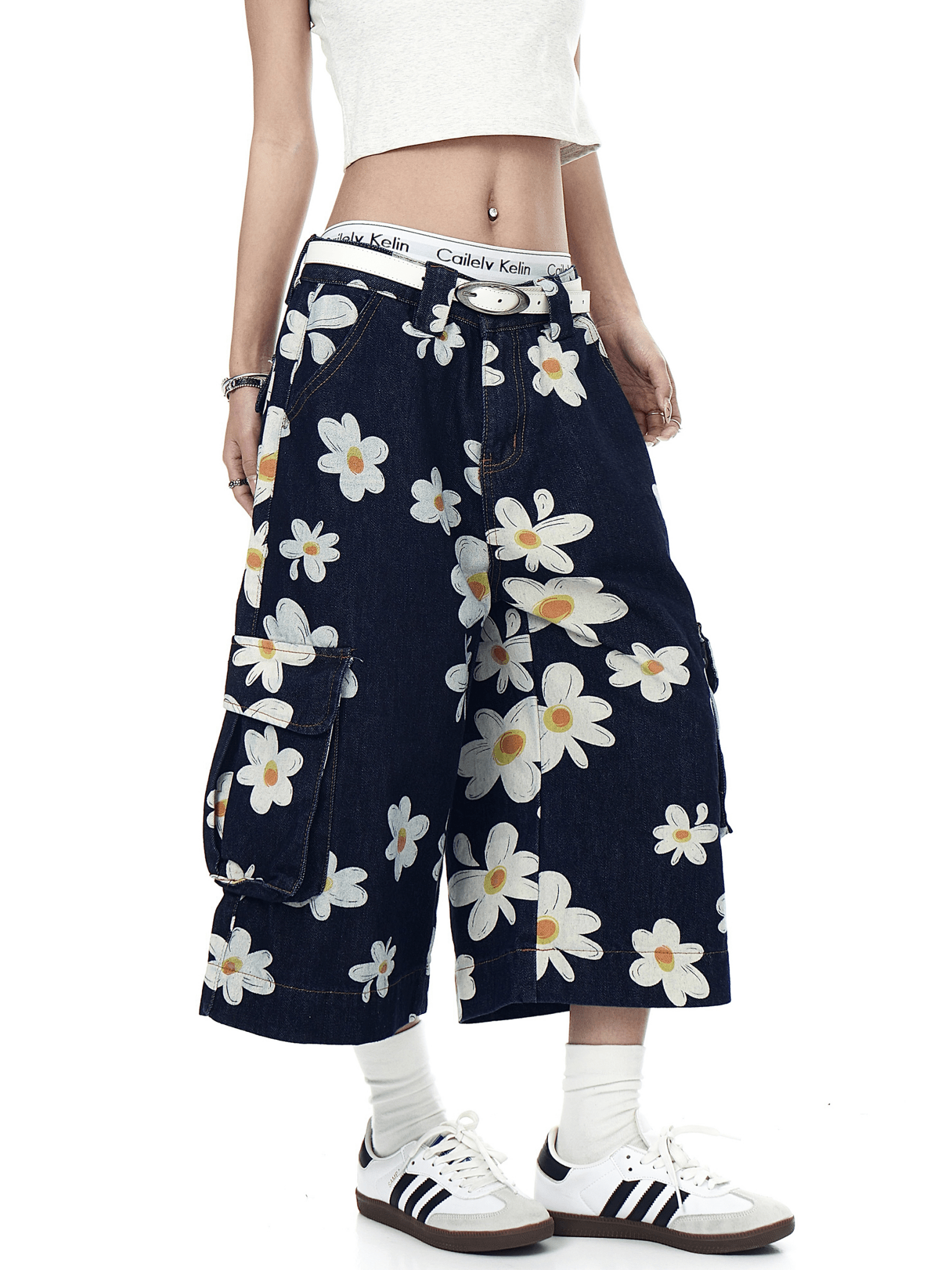 Vintage Daisy Print Denim Cargo Culottes - COPPING THREADS - CT Select
