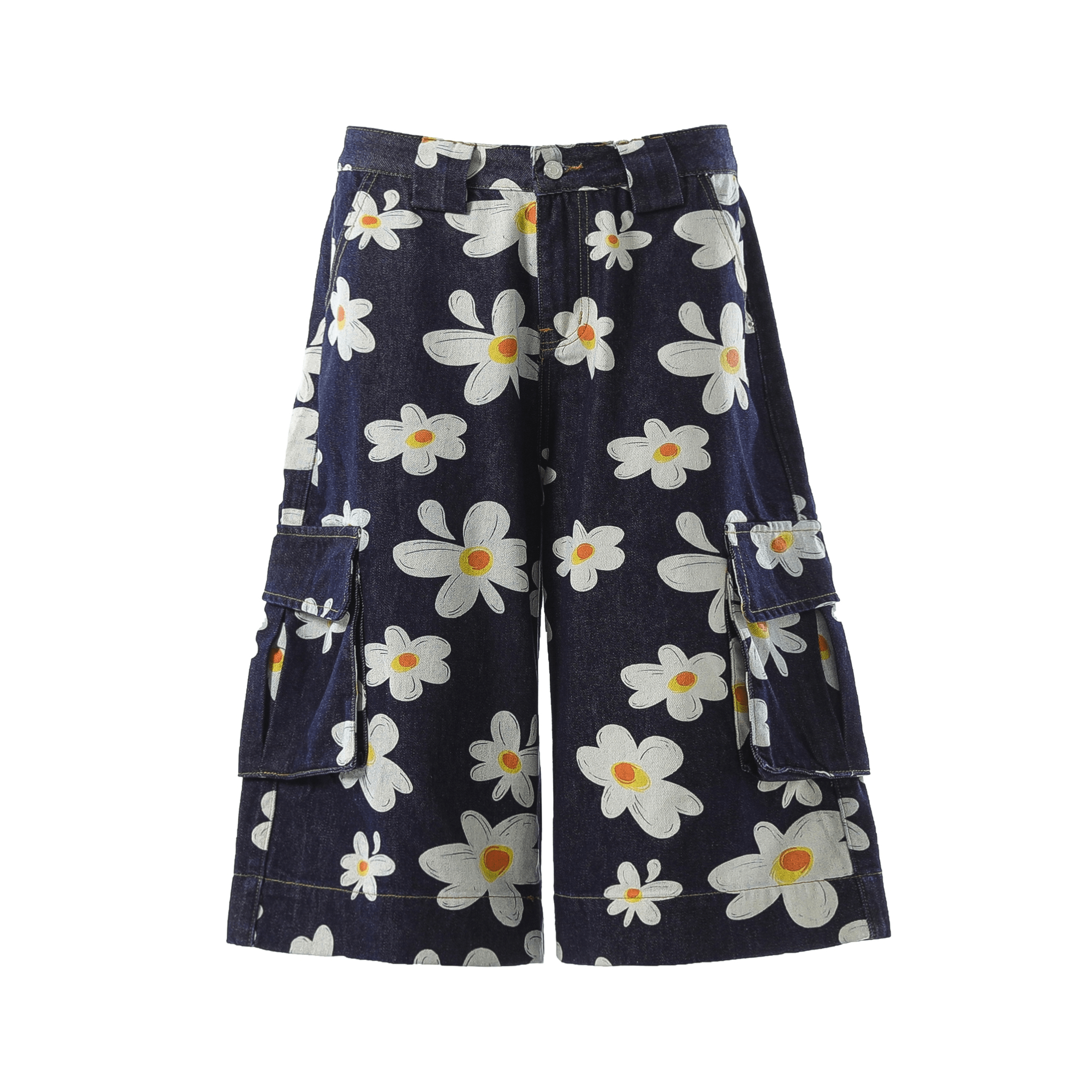 Vintage Daisy Print Denim Cargo Culottes - COPPING THREADS - CT Select