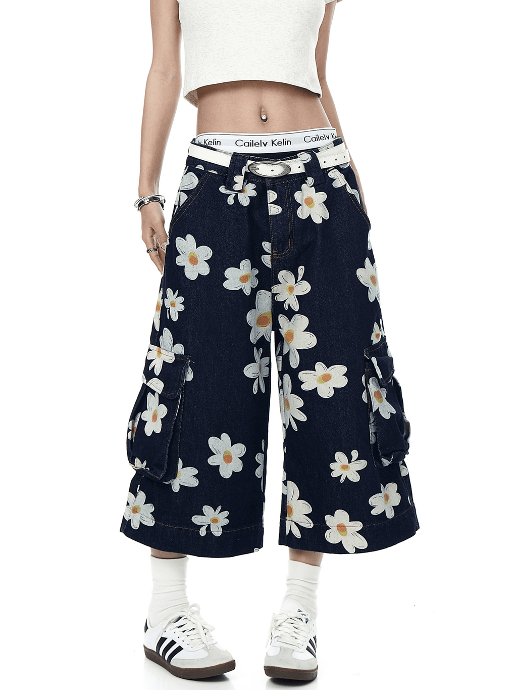 Vintage Daisy Print Denim Cargo Culottes - COPPING THREADS - CT Select